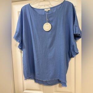 Umgee USA raw edge blouse, 55% linen, NWT